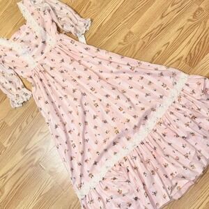 NWT Vintage Princess Kaiulani Hawaii Pink Maxi Dress Victorian Ruffle Size 8